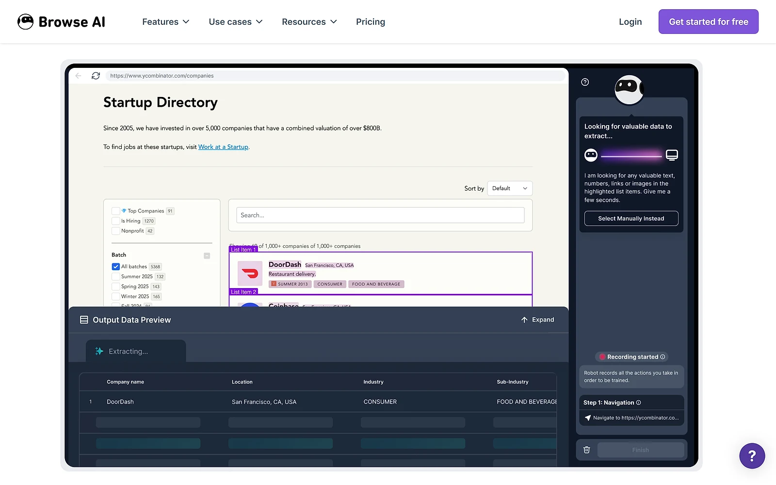 Browse AI monitoring features that re-run extractions on a schedule and report changes