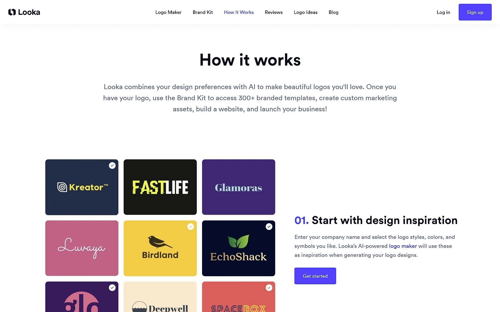 Looka explaining its logo creation process step by step