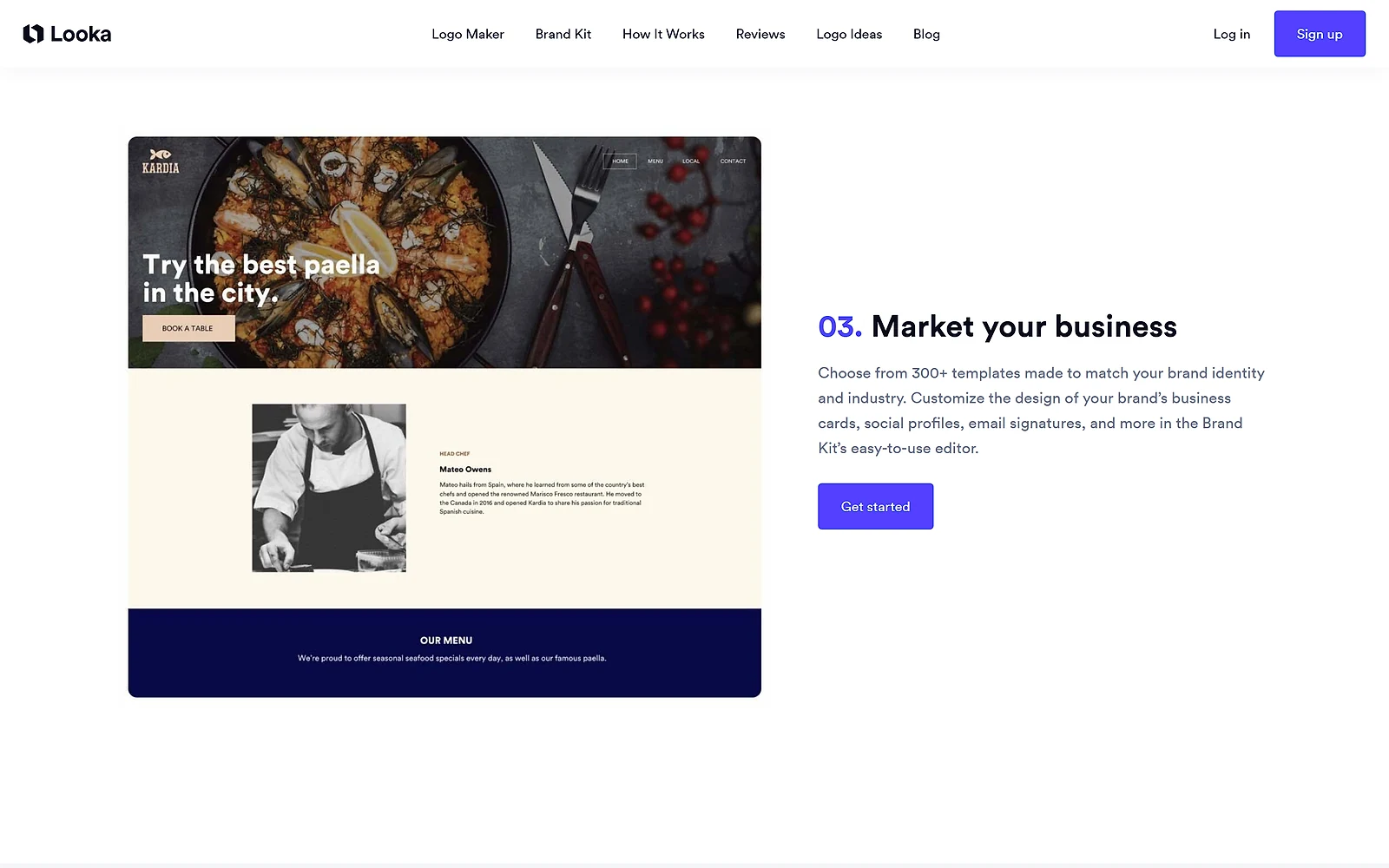 Looka showing business cards, social profiles and other generated assets