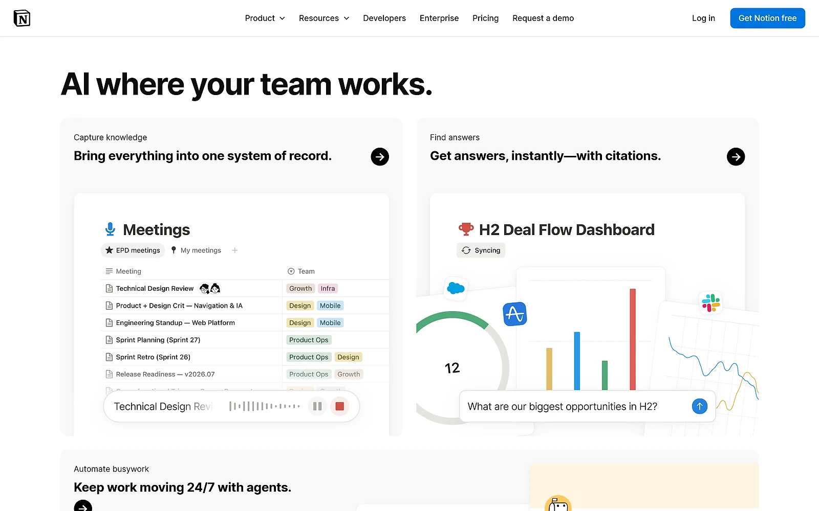 A Notion AI agent completing a task inside the workspace