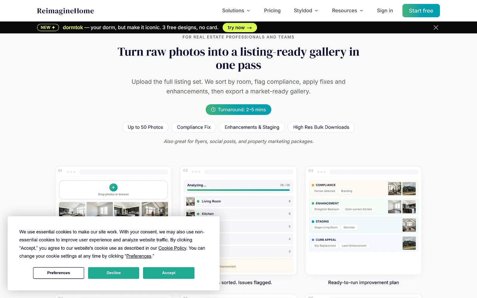 ReimagineHome showing the upload and redesign workflow
