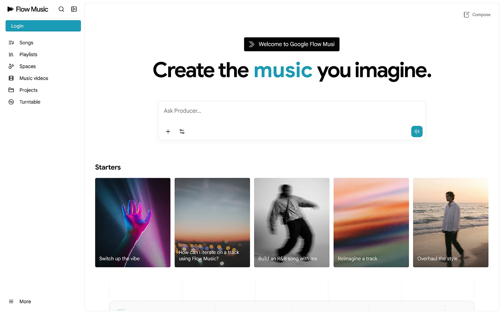 The Flow Music generator, where a text prompt becomes a full song