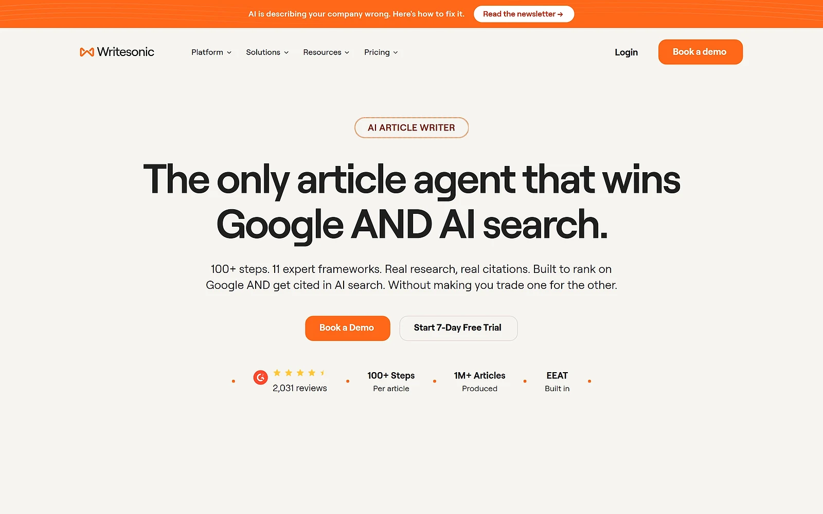 Writesonic article agent for producing content aimed at both Google and AI assistants